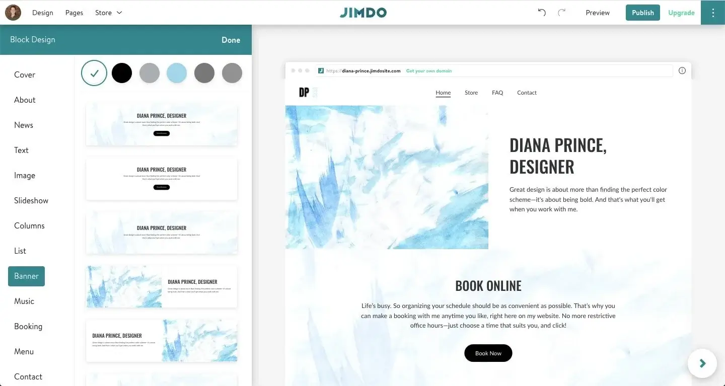 Jimdo free blogging site post editor